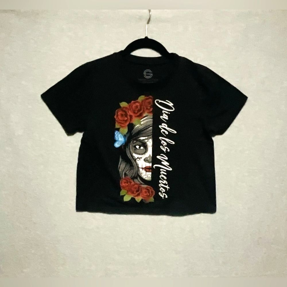 Social Culture Dia De Los Muertos Catrina Crop Top Black Size M Rose Graphic Tee